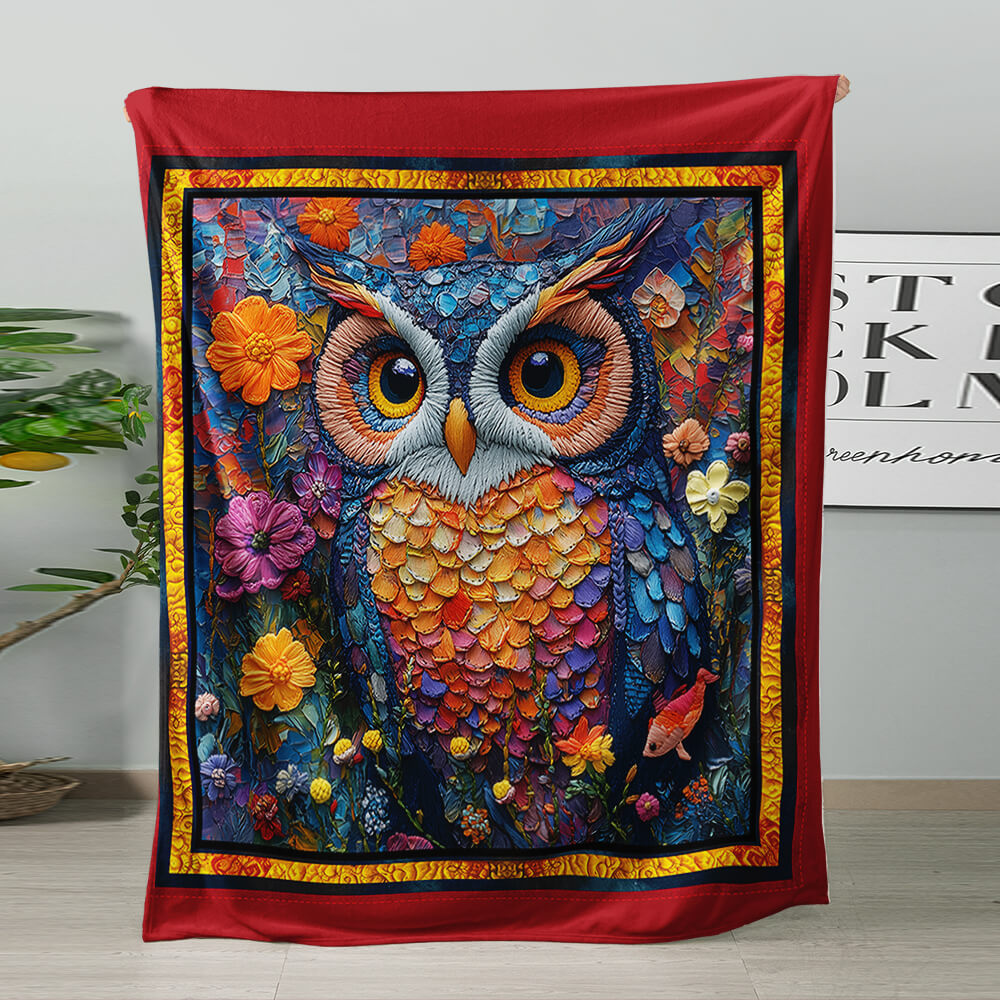 Owl lover gift with forest-inspired flannel throw blanket