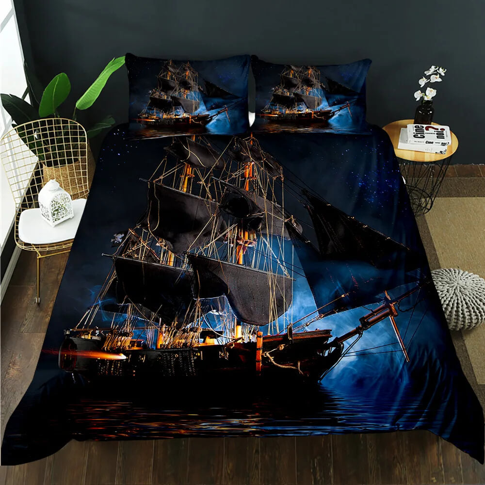 Coastal sailboat quilt cover for beach house bedroom decor