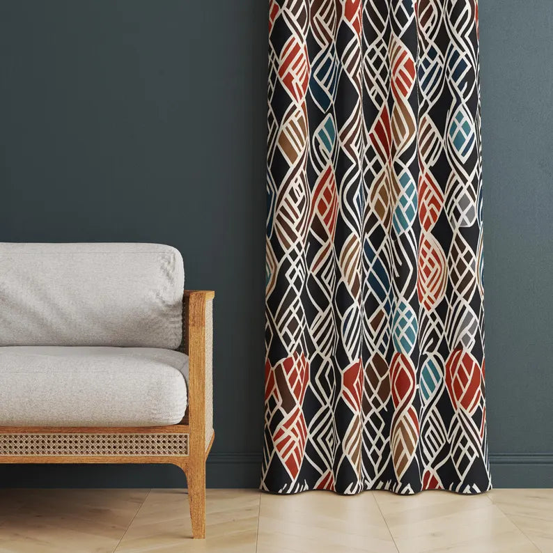 Navajo Inspired Geometric Curtains, Southwestern Boho Window Drapes, Rustic Tribal Pattern Home Decor Drapery, Custom Panel Window Drape