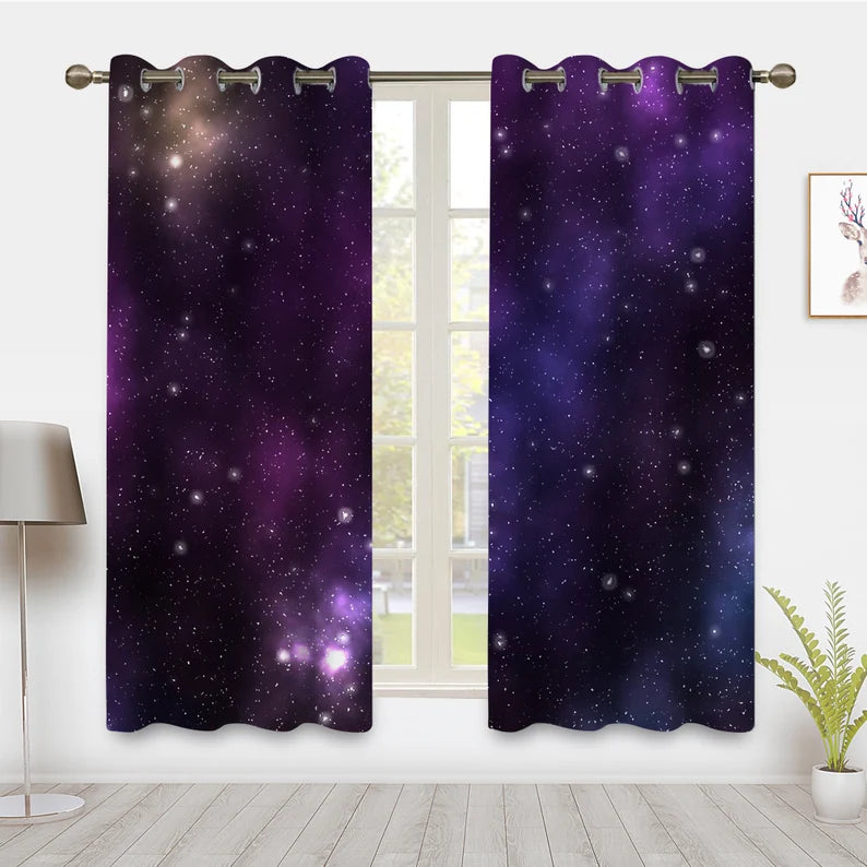 Nebula Window Curtain Space Galaxy Drapes Universe Blue Psychedelic Planet Starry Sky Room Divider Outdoor Window Treatments for Bedroom
