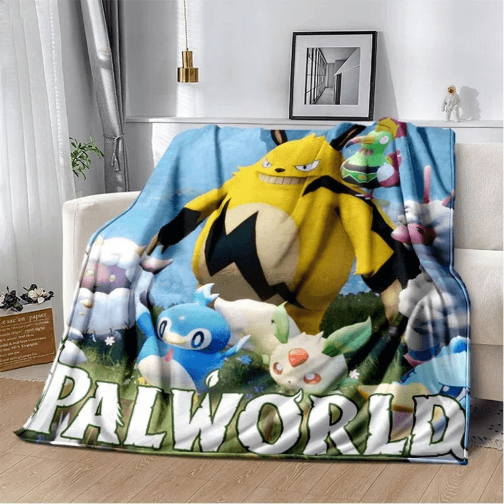 Soft Palworld throw blanket close up