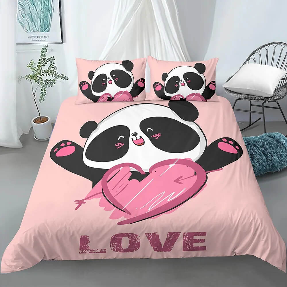 kids pink panda doona cover set