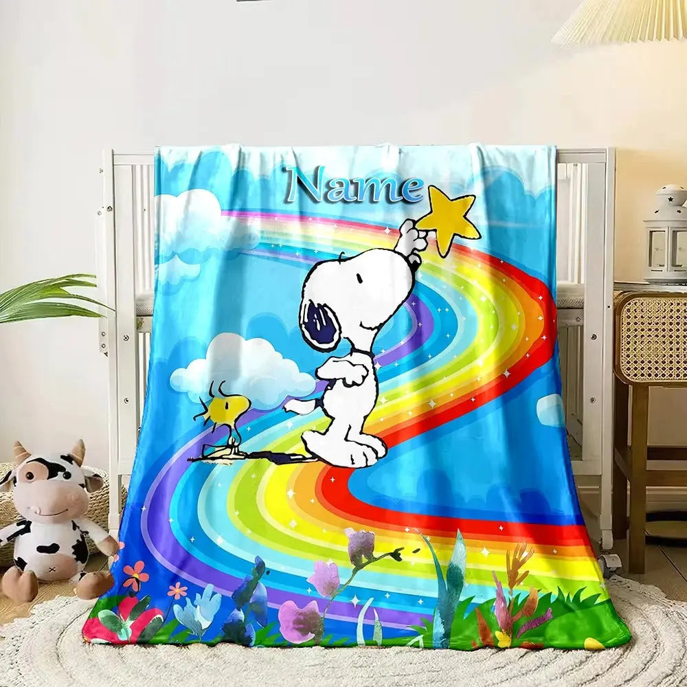 Cartoon Snoopy Custom Blanket with Name for Children's Bedroom Decor