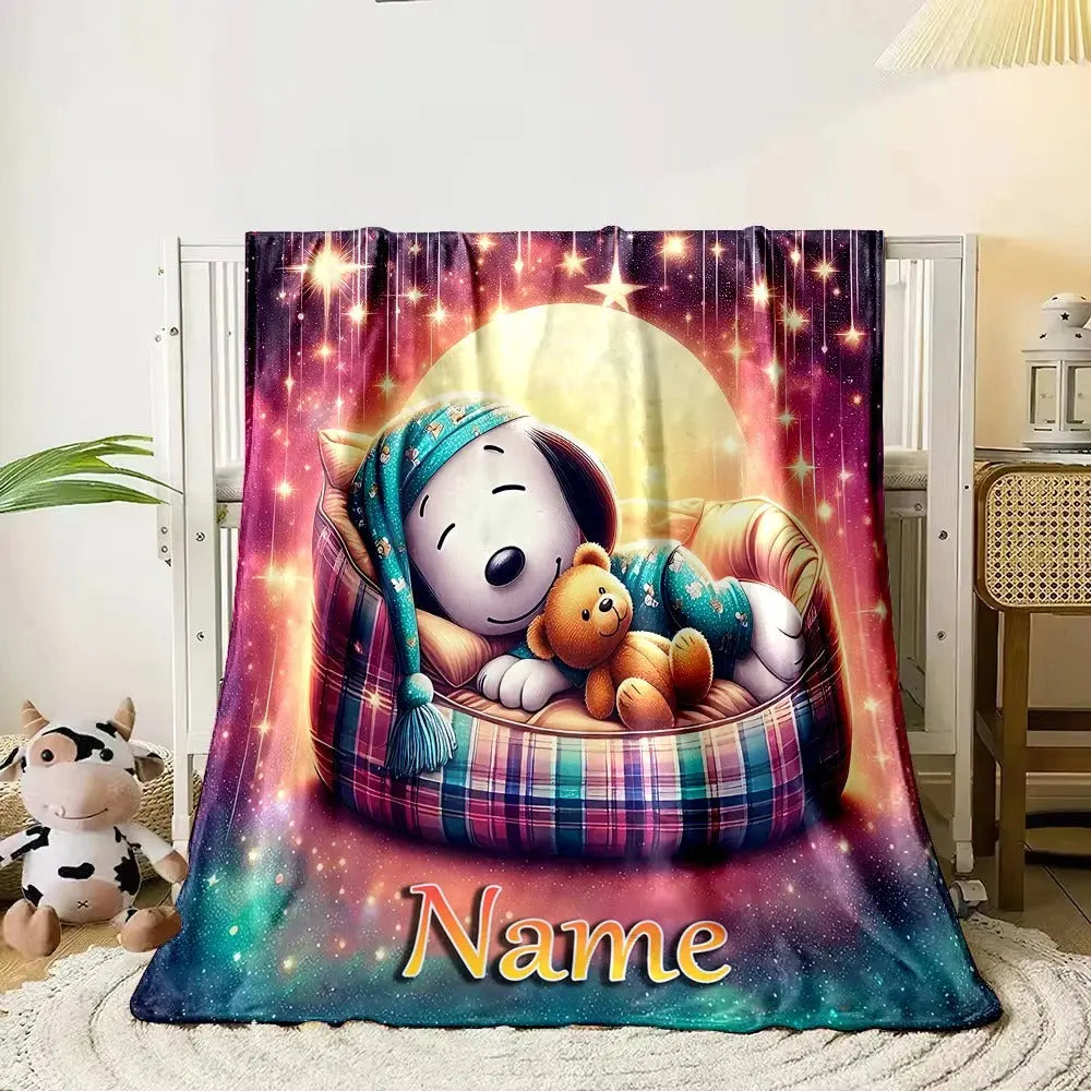 Personalized Snoopy Blanket in Gift Box – Custom Name Baby Shower Present