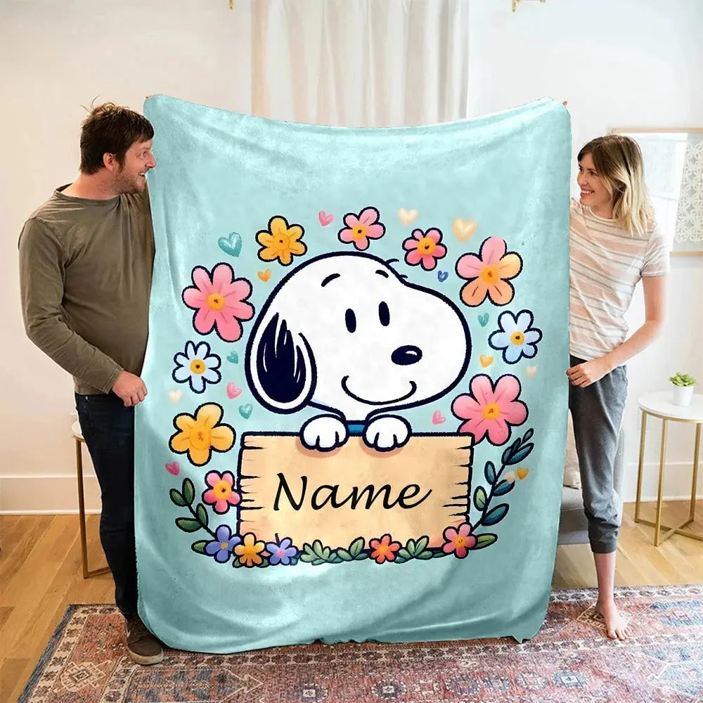 Personalized Cartoon Snoopy Blanket with Custom Name for Toddlers