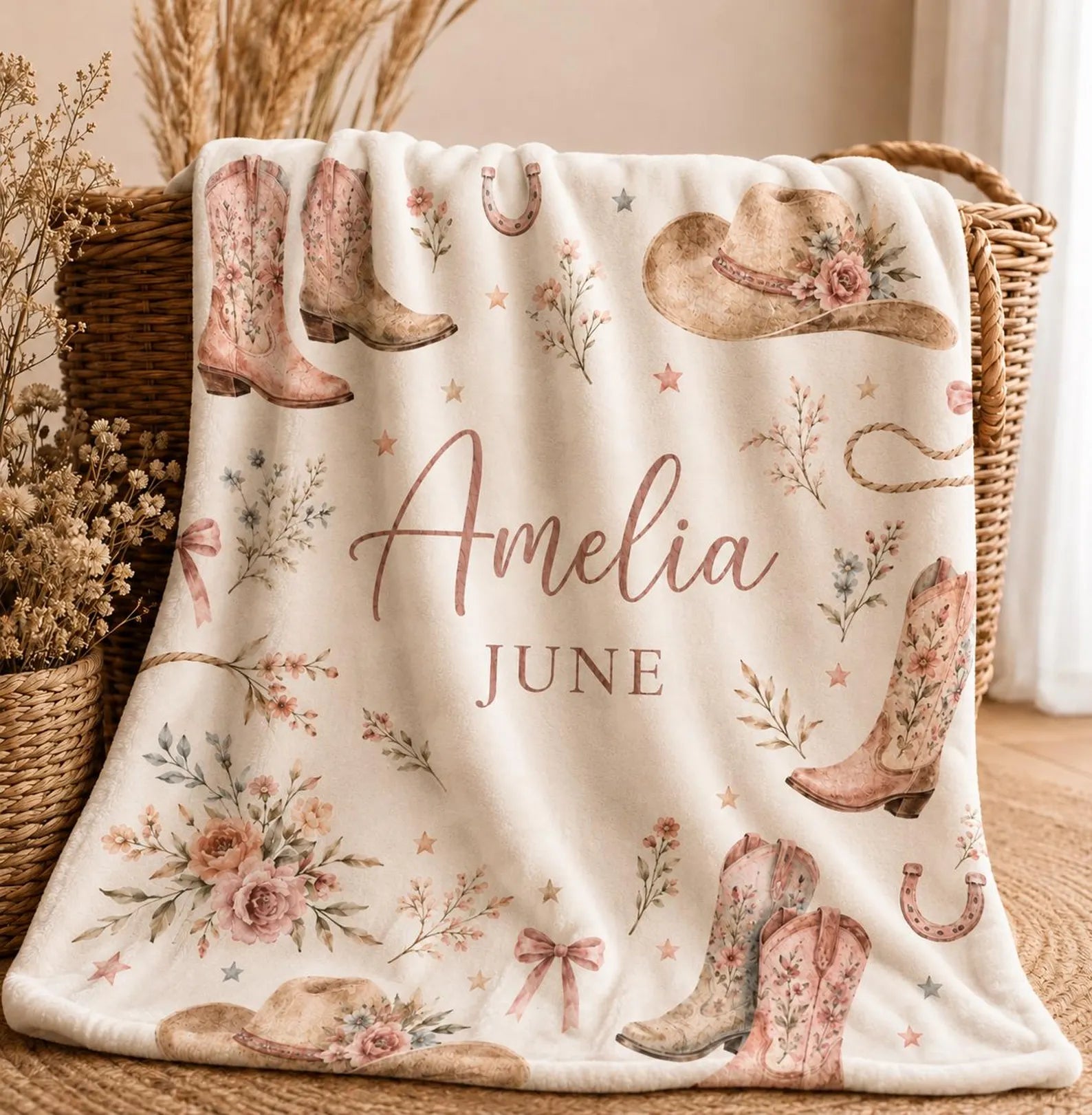 cowgirl name blanket with vintage western design for gift