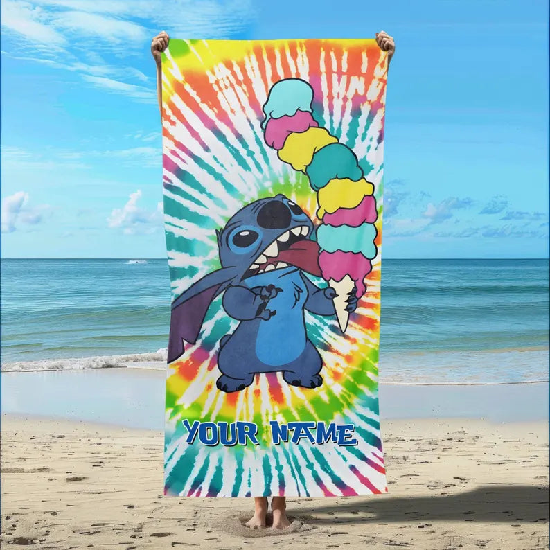 Personalized Disney Stitch Towel, Stitch Bath Towel, Cartoon Movie Gift, Disneyland Gift, Stitch Snacks Beach Towels, Gift For Kids