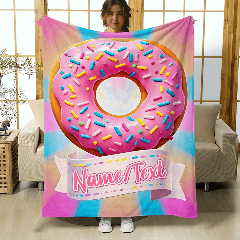 personalized dessert blanket with colorful donut print
