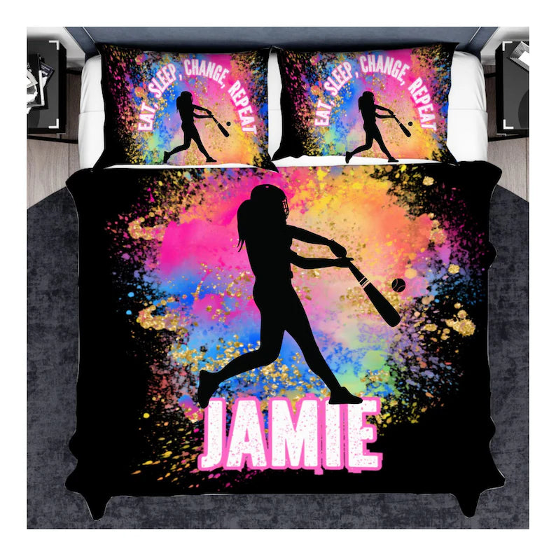 Personalized Girls Baseball Duvet Cover Set