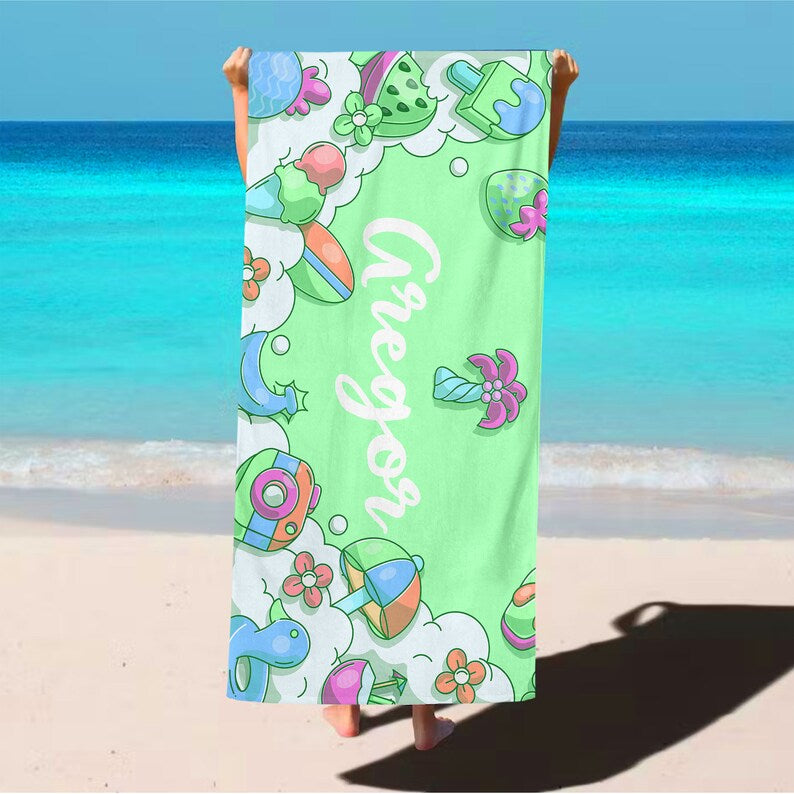 Personalized Kids Beach Towel,Summer Birthday Gift For Children ,Summer Vibes,Girls Beach Trip,Custom Beach Towel,Swimming Pool,Beach Decor