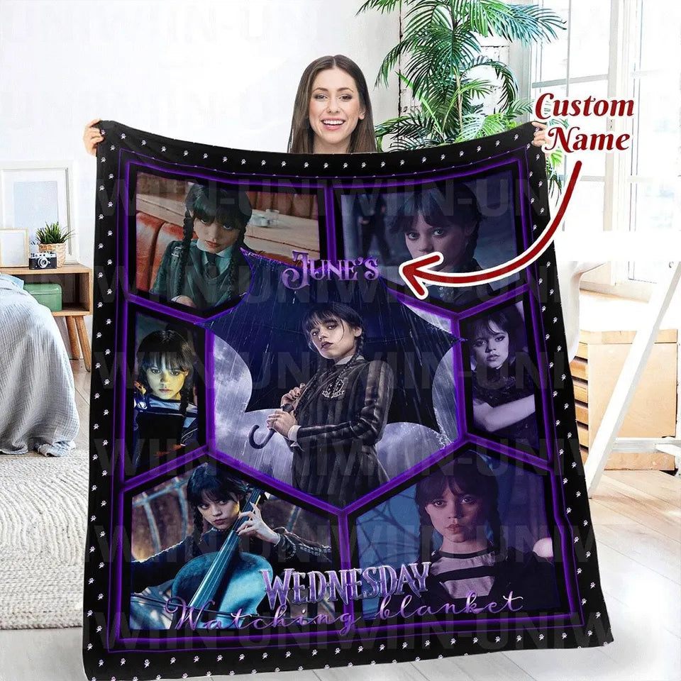 Personalized Name Wednesday Blanket, Addams Family Blanket Fleece Blanket