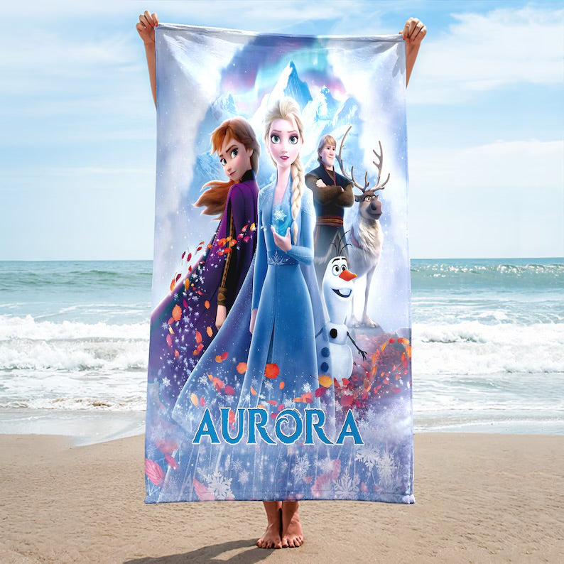 Personalized Princess Movie Towel, Characters Beach Towel, Cartoon Movie Summer Vacation Gift, Princess Towel, Princess Cruise Towel