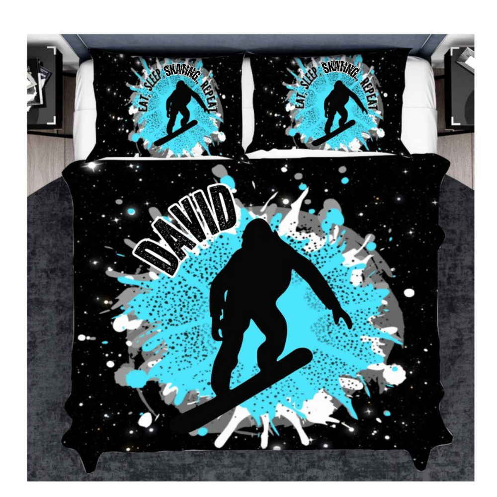 Personalized Snowboarding Duvets Cover Set For Boys, Customized Bedding Set for Snowboarders Bedroom Duvet And Pillow Set, Snowboard gift