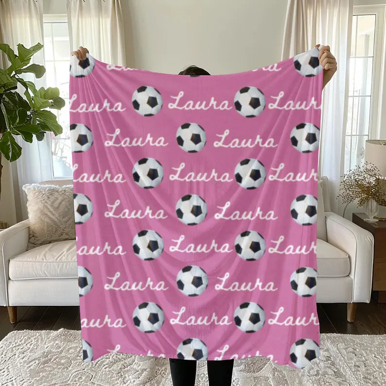 Personalized Soccer Blanket: Custom Name Throw, Team Colors Bedding for girls