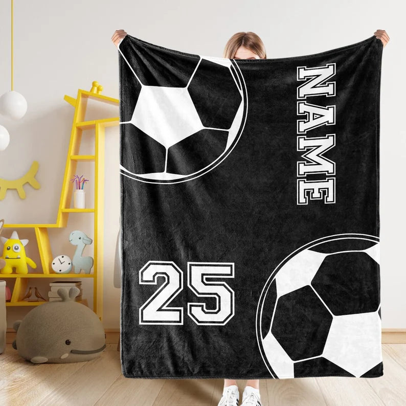 Personalized Soccer Blanket,Soccer Name Blanket,Custom Name Blanket for Husband /Boyfriend /Dad /Team,Minky Fabric Soft Blanket,Gift For Him