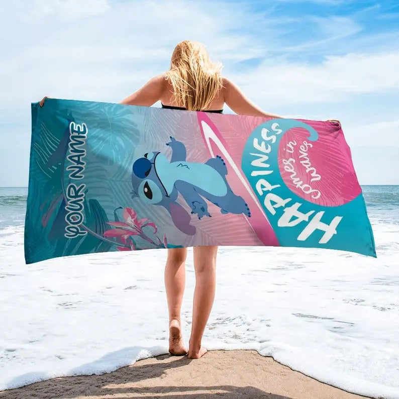 Personalized Stitch Beach Towel, Disney Stitch Summer Towel, Lilo And Stitch Towel, Cartoon Bath Towel, Disney Vacation Gift For Her