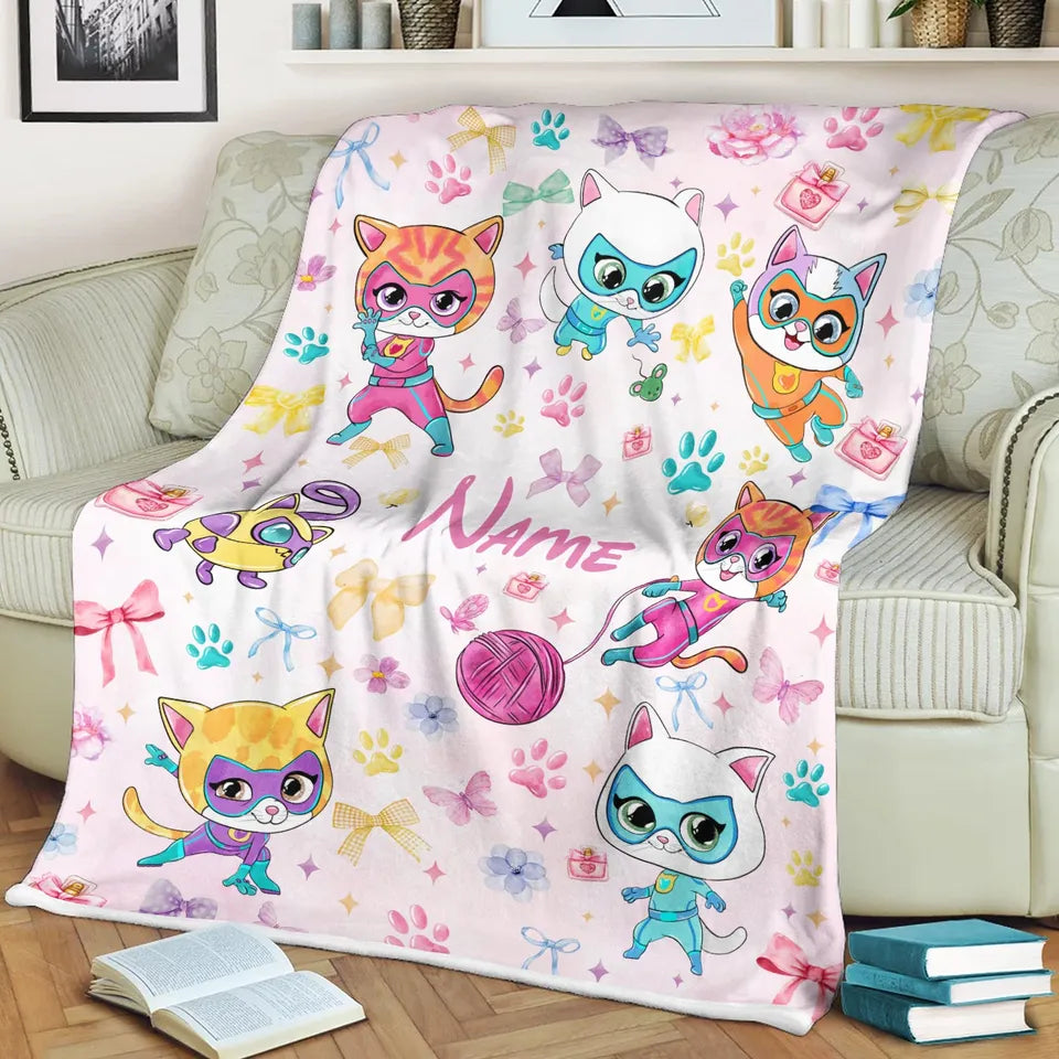 Personalized Super Kitties Blanket, Custom Super Kitties Blanket Fleece Blanket