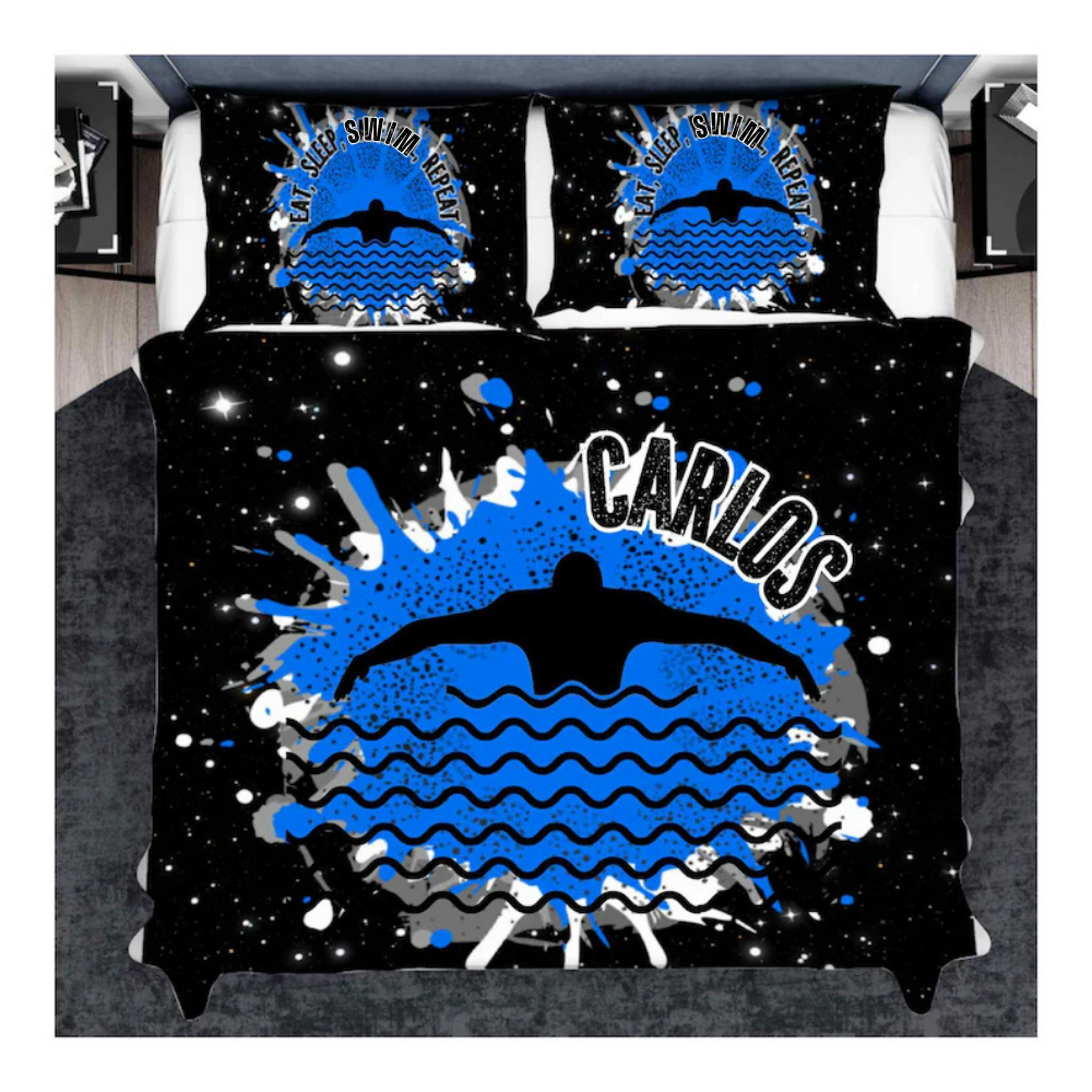 Personalized Swimming Duvets Cover Set For Boys, Customized Bedding Set for Swimmers, Swim Bedroom Duvet And Pillow Set Swimming Gift