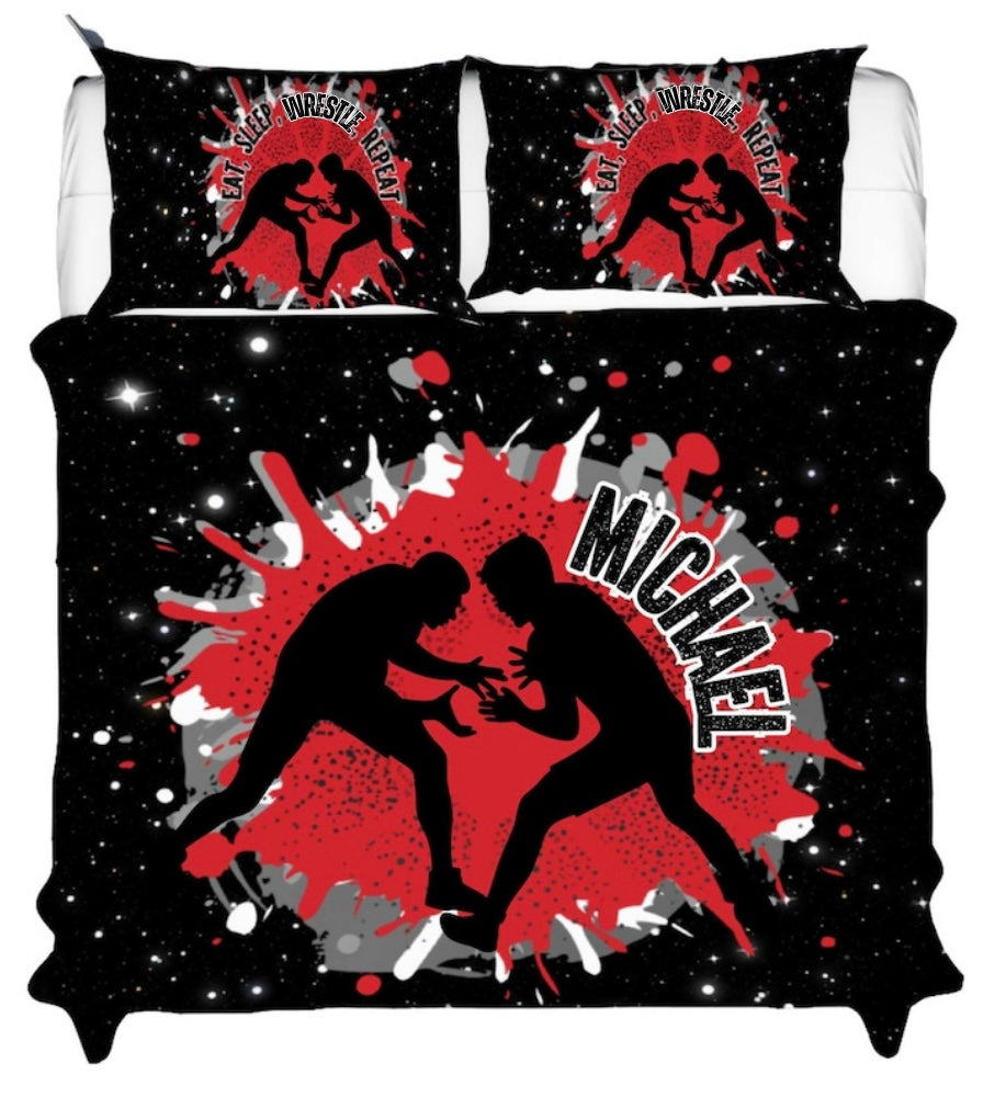 Personalized Wrestling Duvets Cover For Boys, Customized Bedding Set for Wrestlers, Wrestle Bedroom Duvet And Pillow Set, Gift for Wrestler