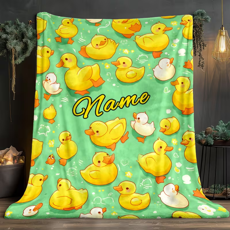 personalized yellow duck blanket with custom name