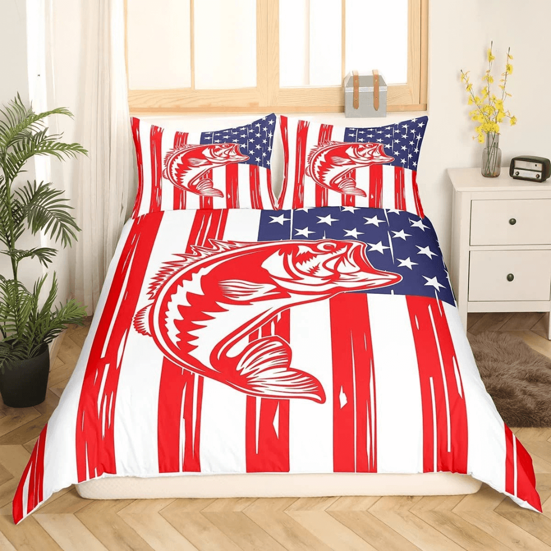 Pike fish bedding set fishing themed duvet cover