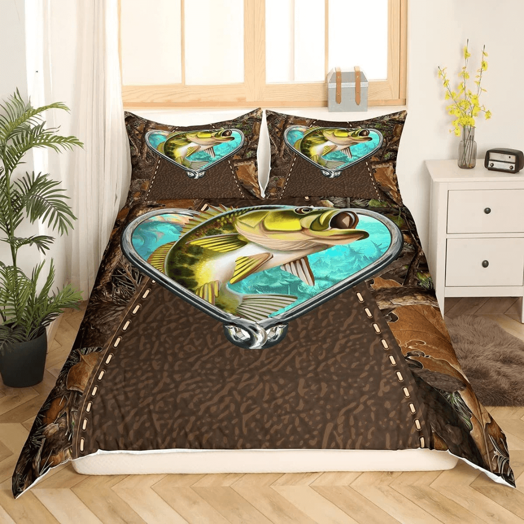 Striped bass fishing duvet cover for kids bedroom