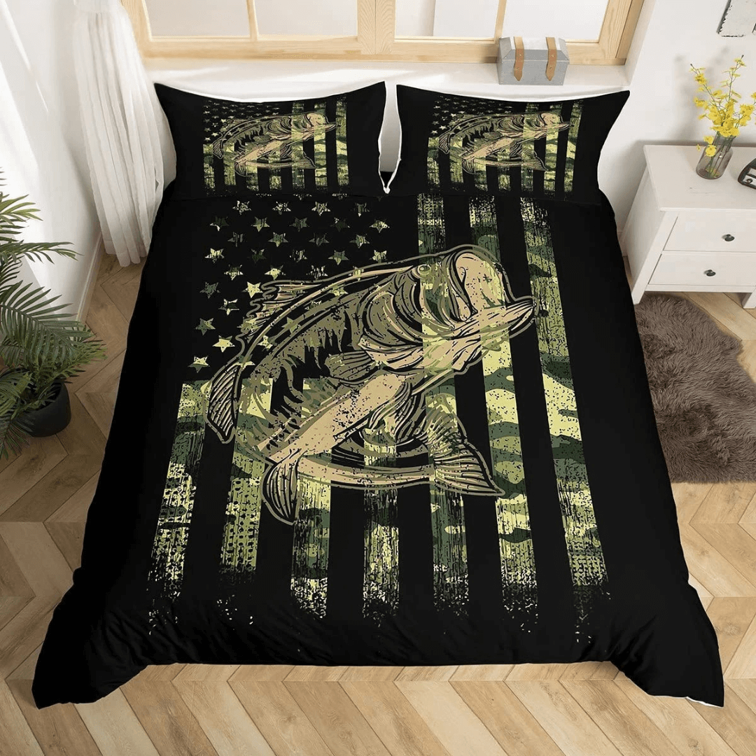 Fishing themed bedding set for boys and teens