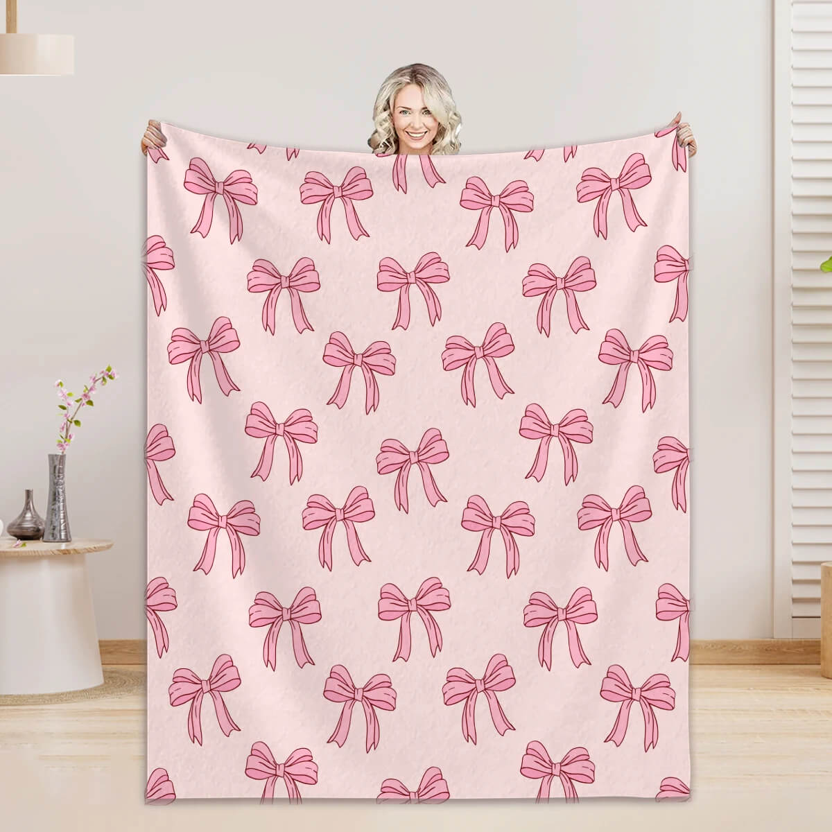 soft girly blanket with bow pattern