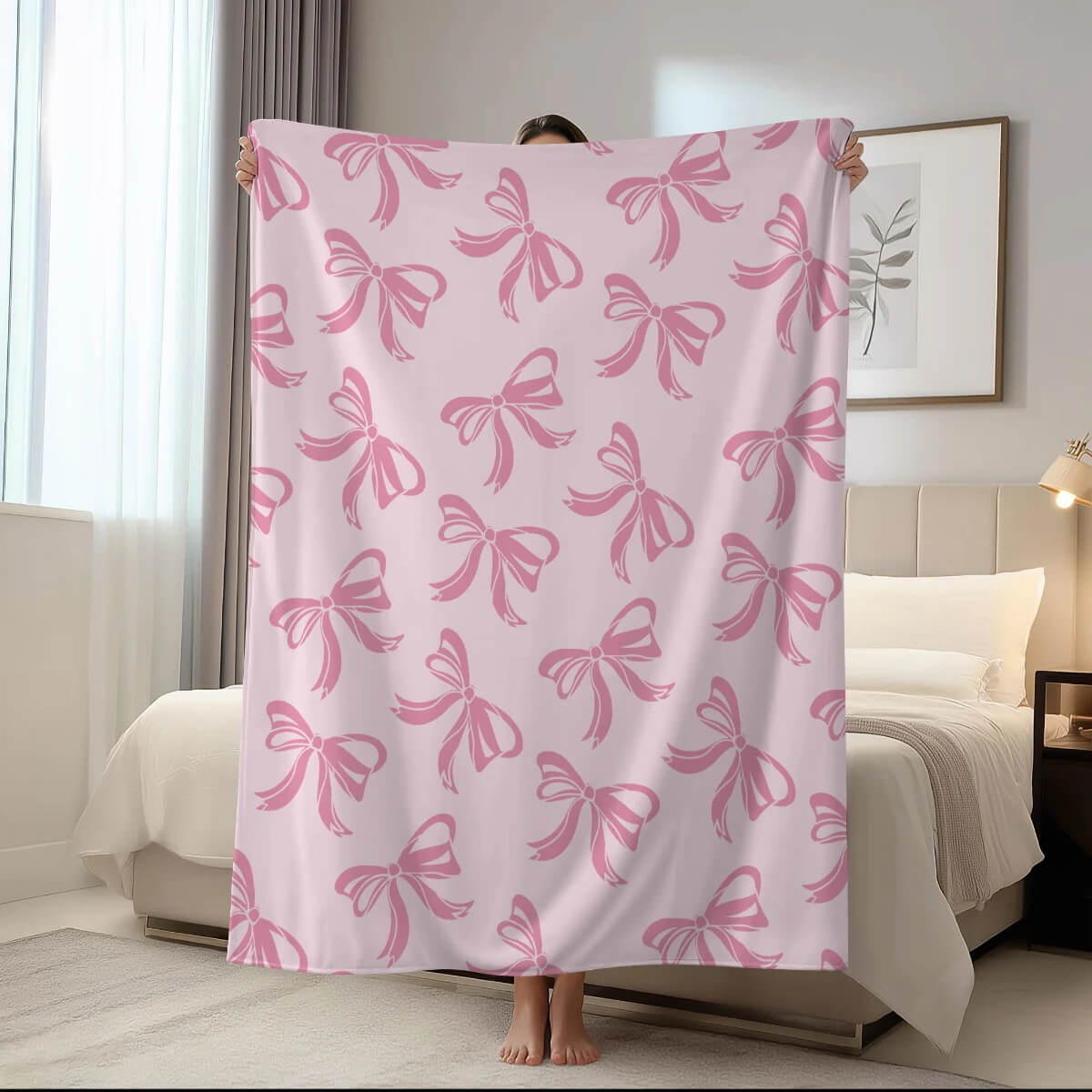aesthetic pink bow throw blanket soft