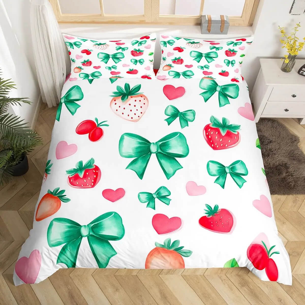 Dreamy Pink Bowknot Comforter Cover for Girls Bedroom