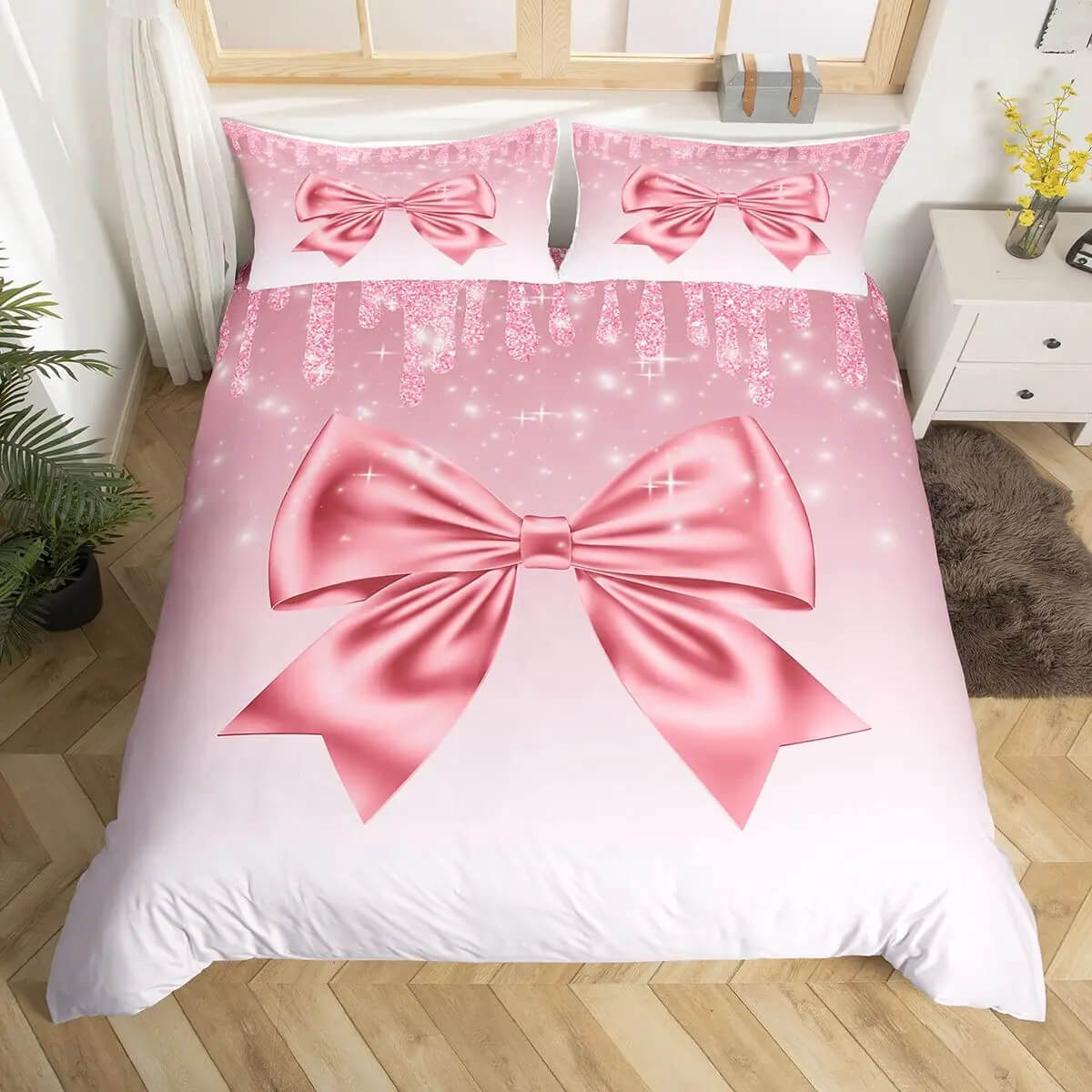 Pink Bowknot Duvet Cover Fairy Style Bedding for Women