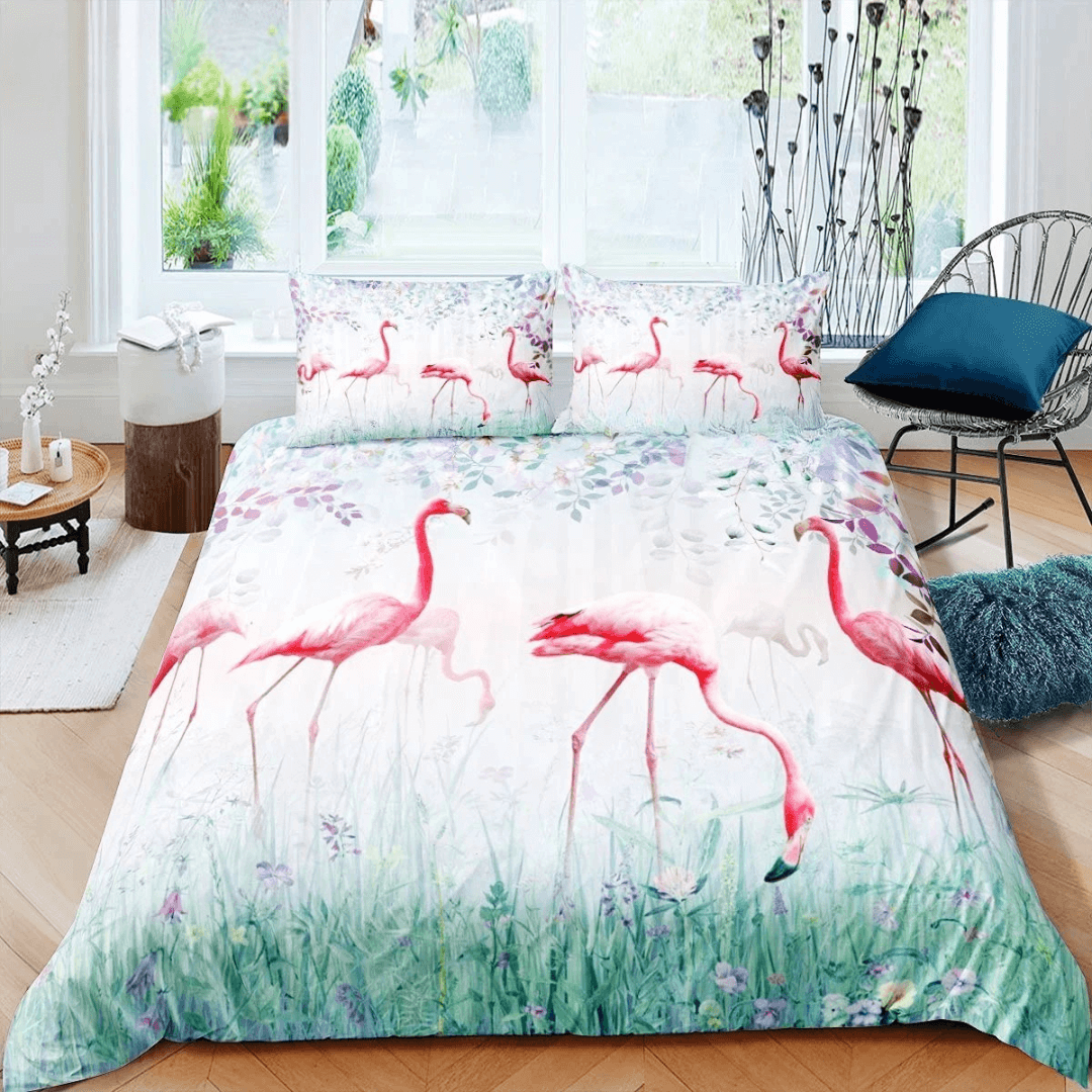 Modern flamingo bedroom décor duvet cover set