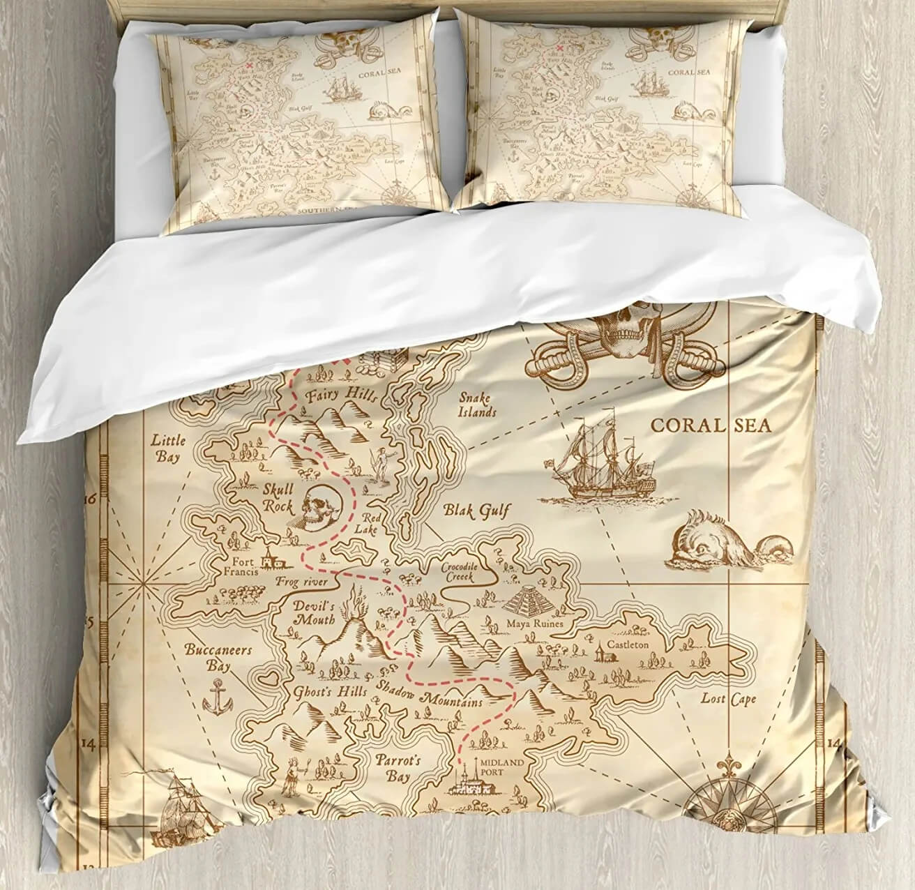 Nautical pirate duvet cover close up