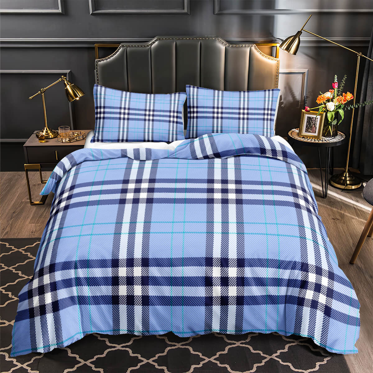 Plaid bedroom bedding set