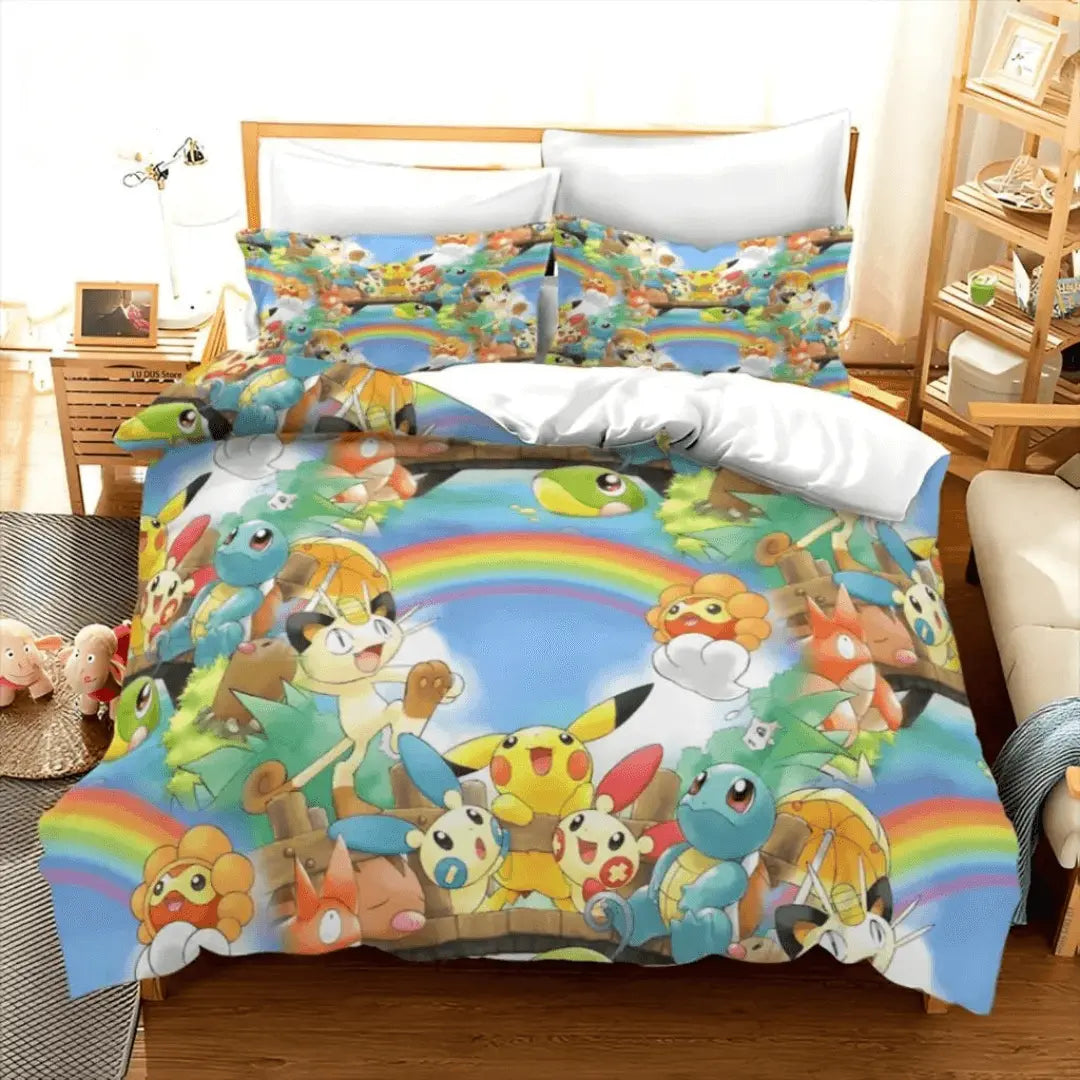 Pokemon Meowth & Plusle & Minun Anime Cartoon Kids 3D Duvet Cover