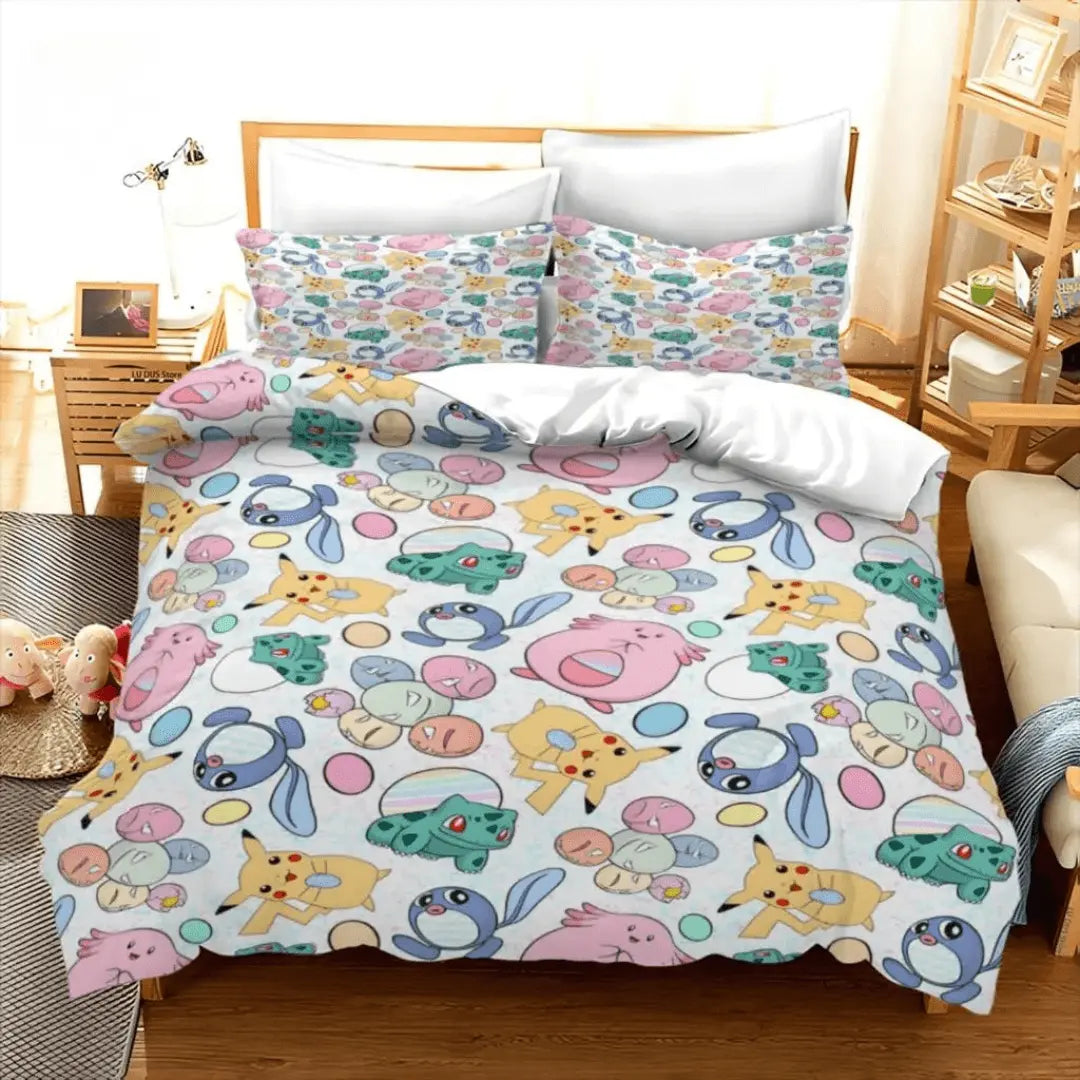 3D Pokemon Exeggcute & Poliwhirl Anime Cartoon Bed Sheet