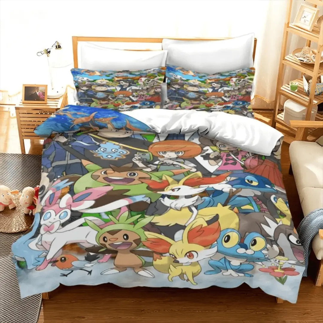 Pokemon Chespin & Fennekin Anime Cartoon Kids Bedding Set