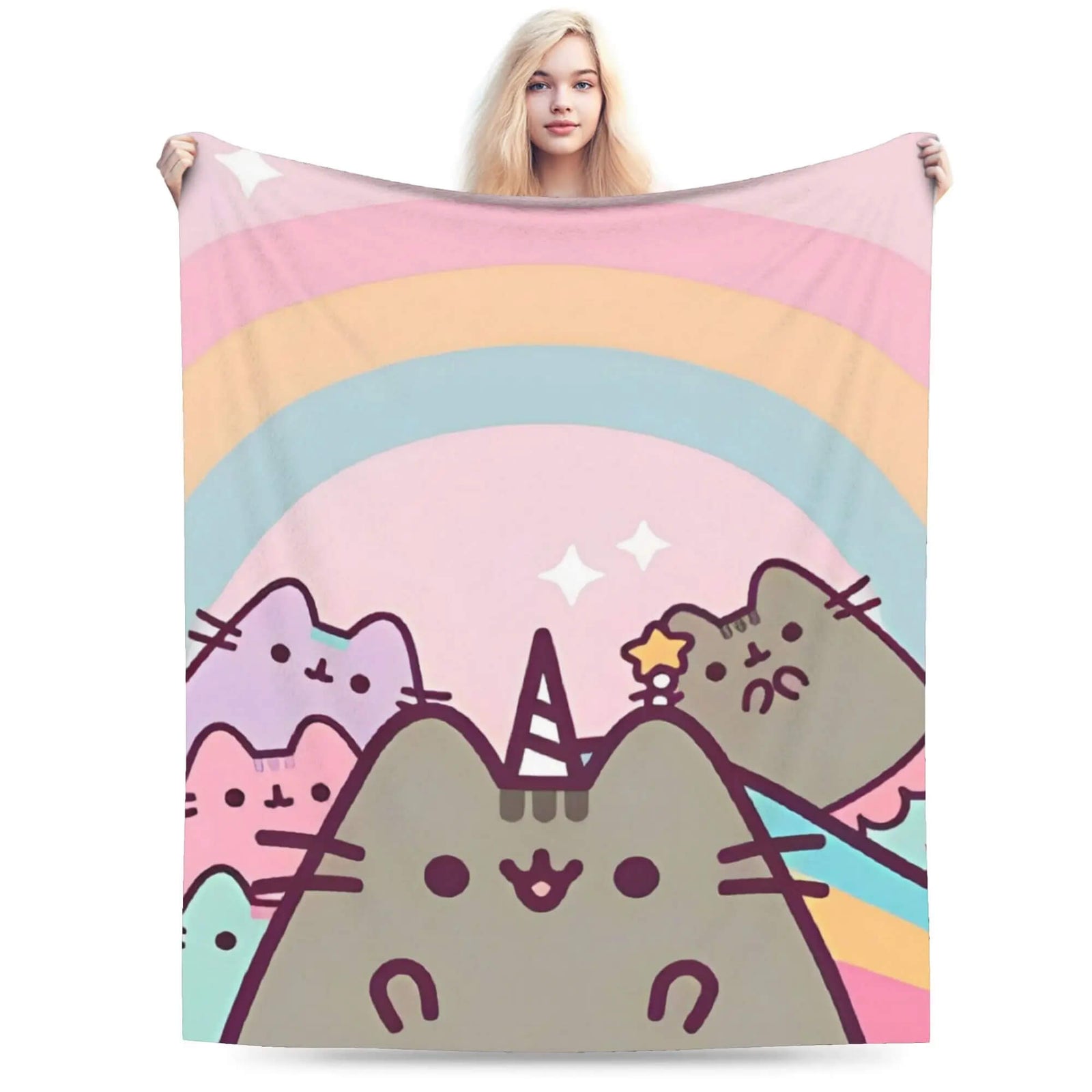 Pusheen cartoon cats flannel throw blanket for kids and adults