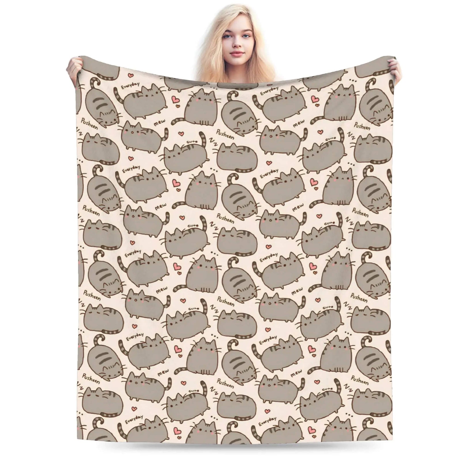 Soft Pusheen cat plush blanket for bedroom decor
