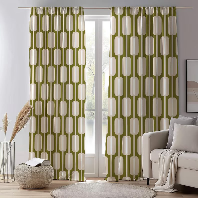 Retro 70s Curtains, Mcm Curtain Panels, Modern Art Deco Style Curtain, Retro Mcm Curtains, Mid Century Modern Curtain Panels