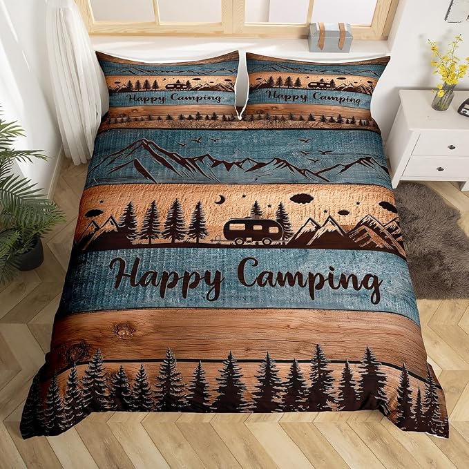 Starry night forest tent quilt cover for rustic bedroom decor
