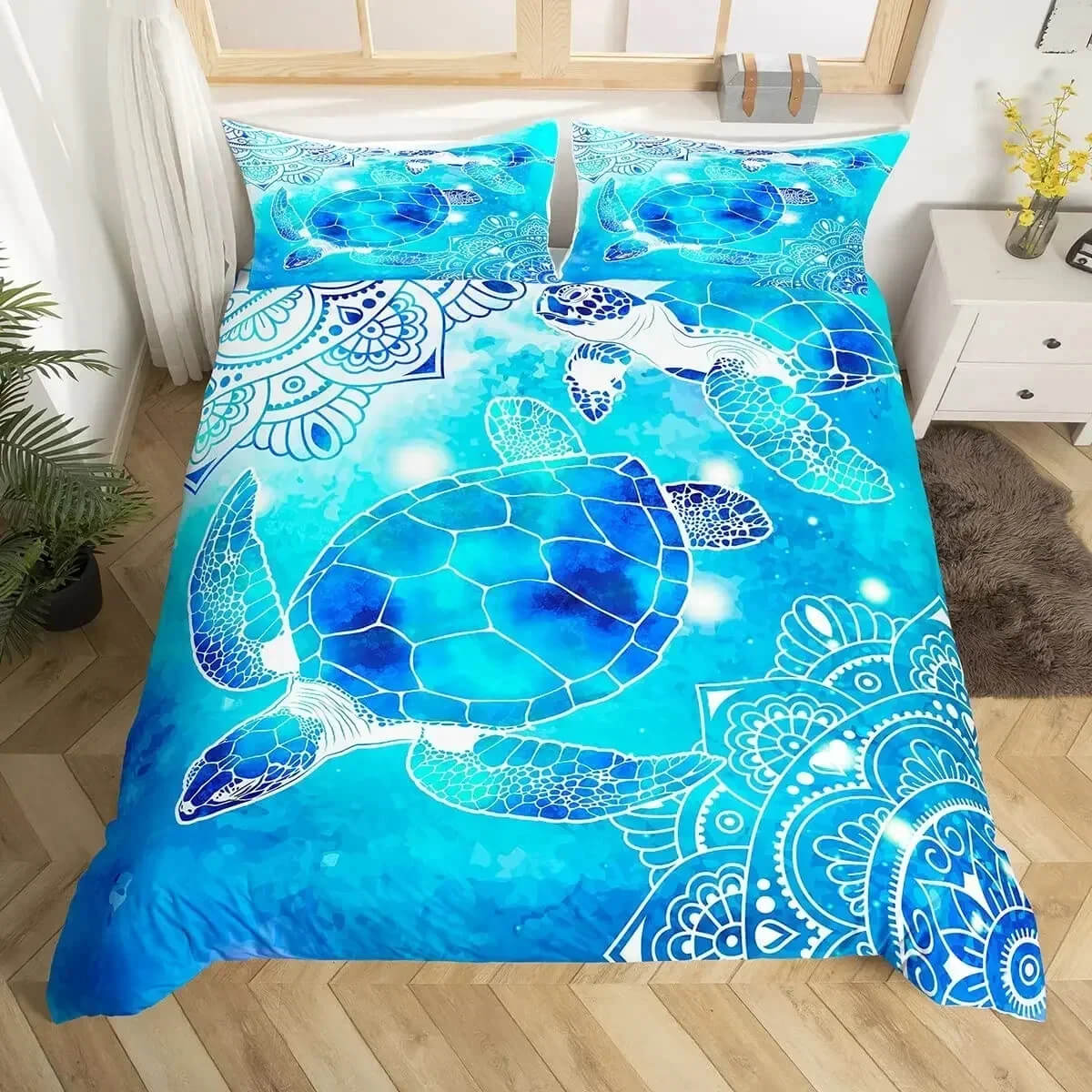 Modern Ocean Theme Bedding with Sea Turtle Print