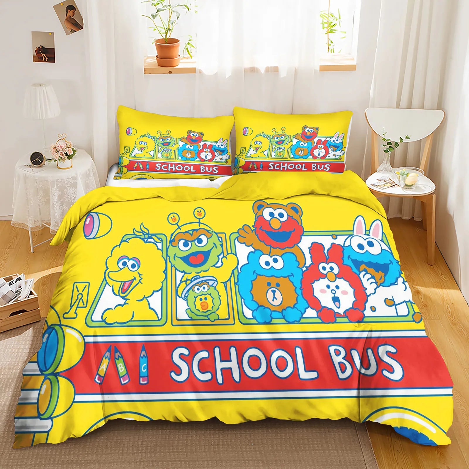 Sesame Street duvet cover set in packaging, featuring branded box and character preview.
