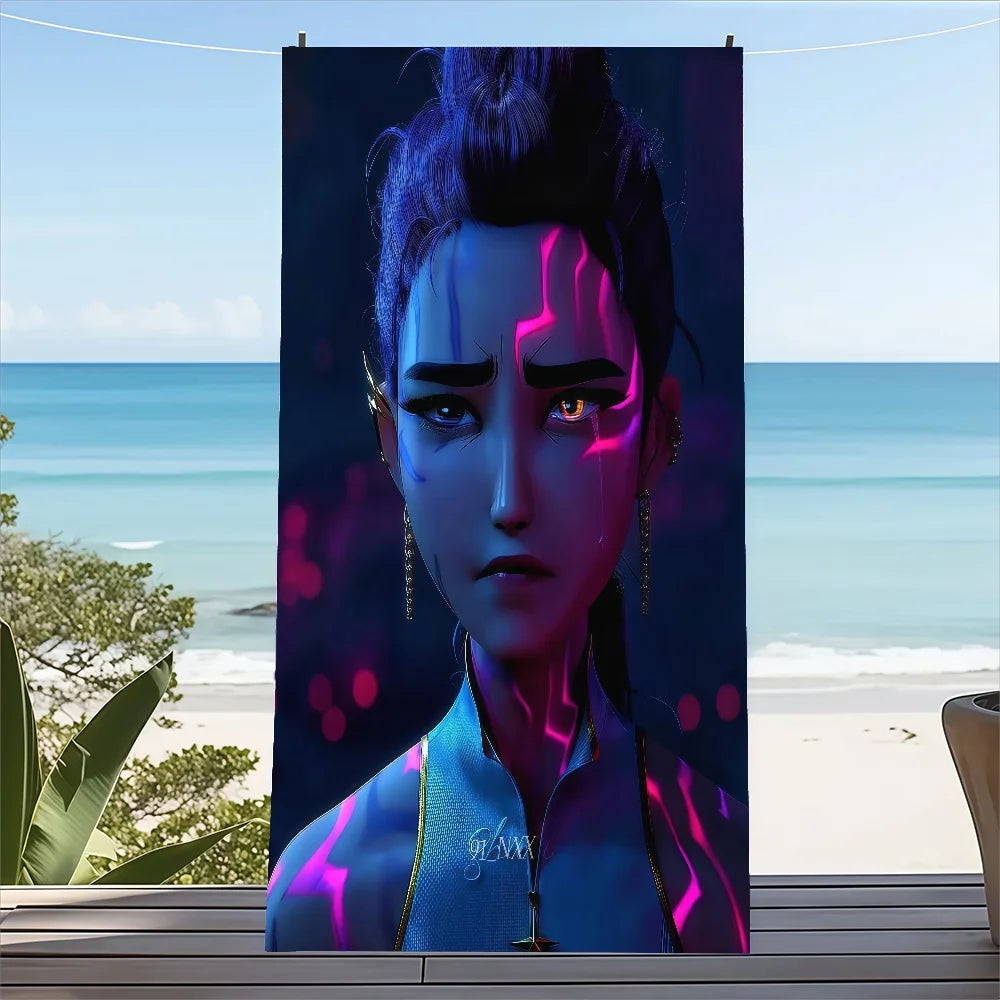 Soft microfiber kids beach towel featuring K-pop Demon Hunter artwork