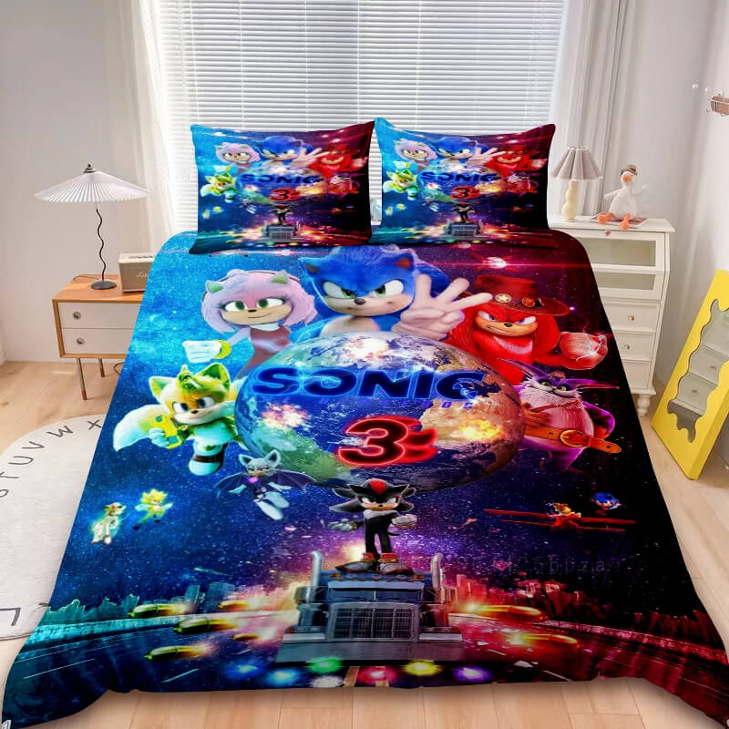 Sonic the Hedgehog quilt cover set for kids bedroom decor