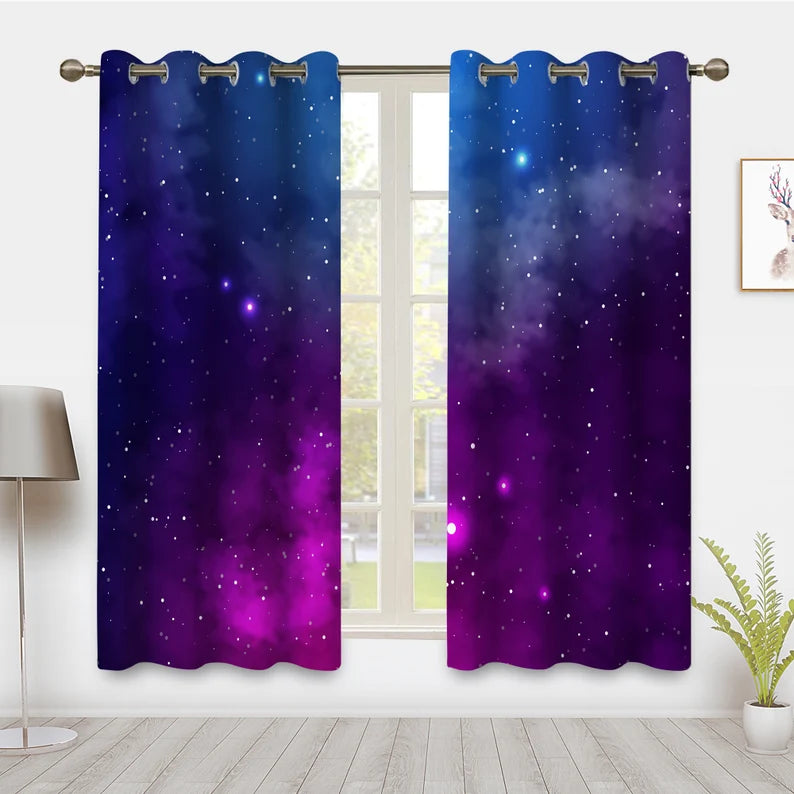 Space Pink Purple Nebula Window Curtain Universe Fantasy Galaxy Starry Sky Stars Window Drapery Treatments for Living Room Bedroom Decor