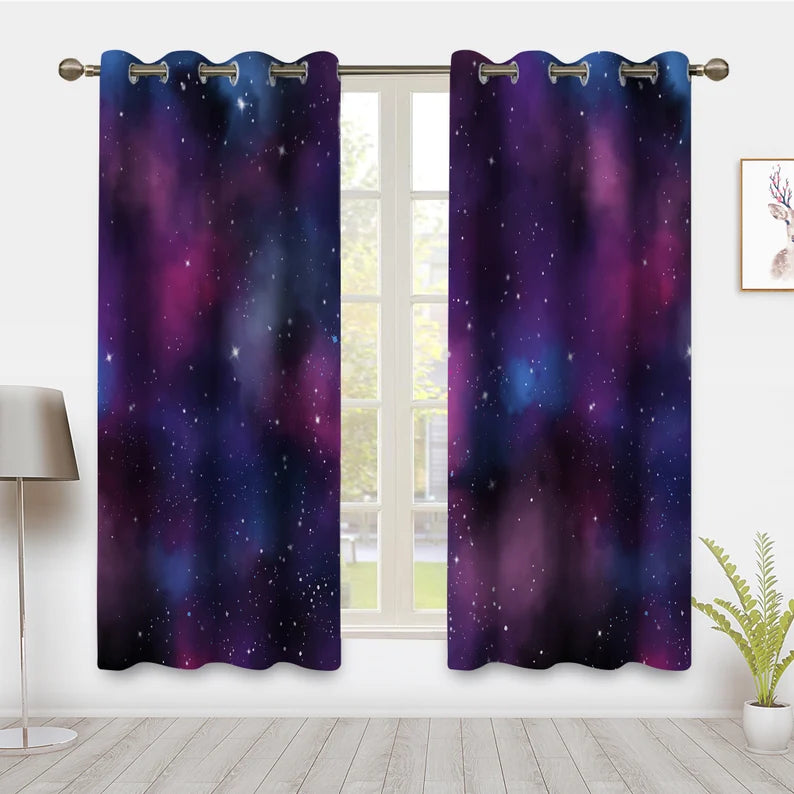 Space Theme Curtains Galaxy Purple Pink Blue Nebula Drapes
Universe Outer Space Starry Stars Print Pattern Window Treatments for Bedroom