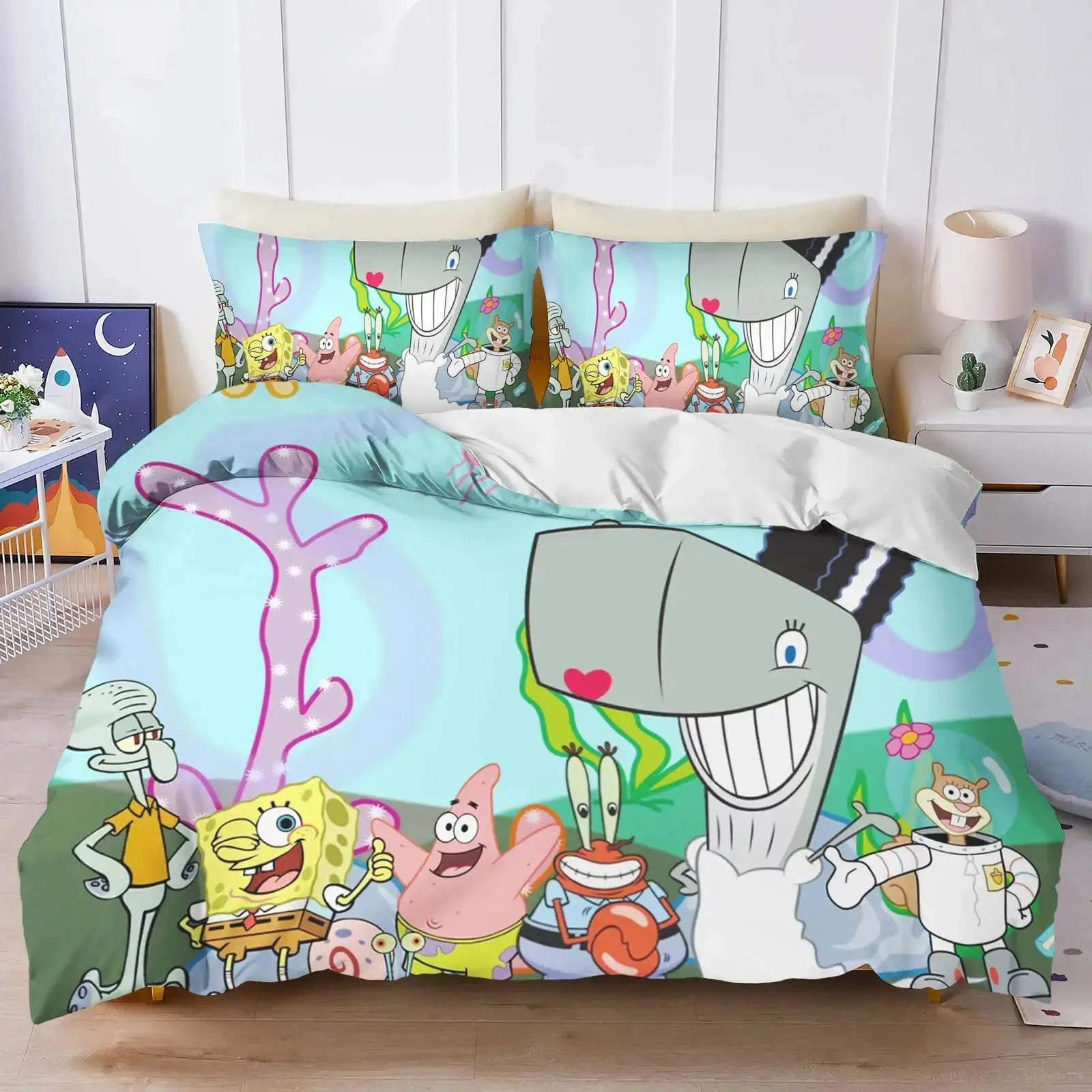 Spongebob Pearl Krabs,Sandy Cheeks, Squilliam Fancyson & Mr.Krabs Quilt Cover Zirconic