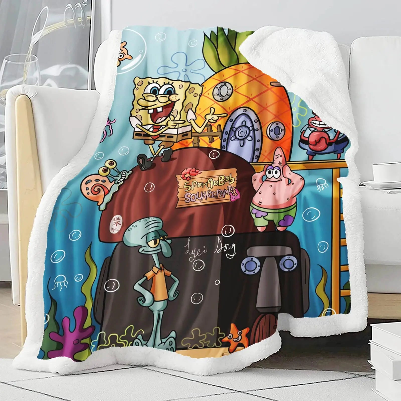 Spongebob Squilliam Fancyson & Gary Kids Throw Blanket Zirconic