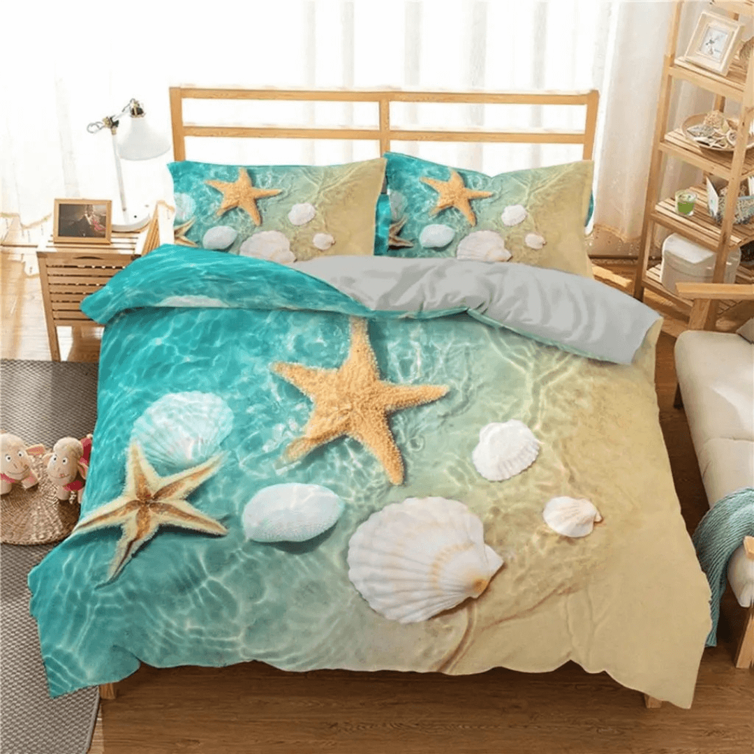 Queen size starfish beach 3D duvet cover bedding